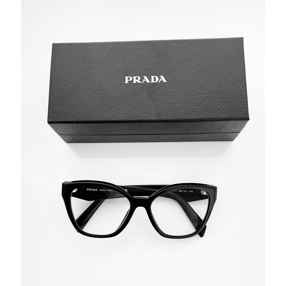 PRADA VPR 20Z 16K-1O1 Black Cat Eye Plastic Full Rim Eyeglasses 54-17-145